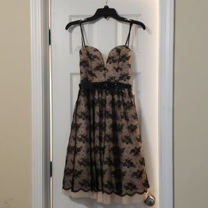 NWT B. Darlin Tan Dress with a See Thru Black Mesh